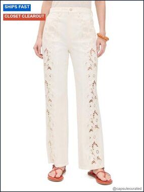 High Rise Wide Leg Non-Stretch Denim Jeans with Floral Embroidery